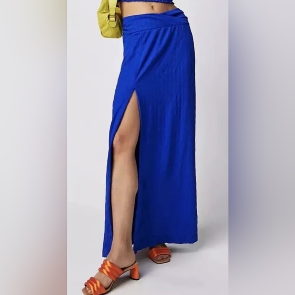 Free People Tovah Maxi Skirt mazarine Large Royal Blue Criss Cross Waist